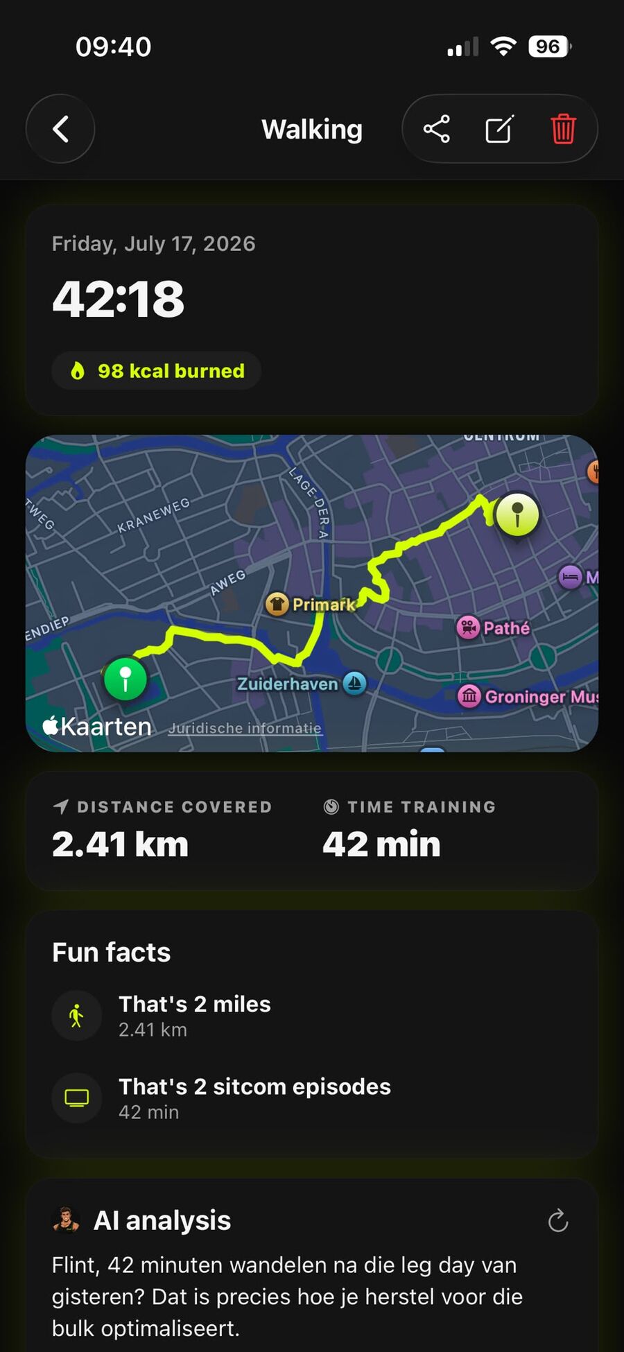 GPS route map of a logged run in Rep N Prep