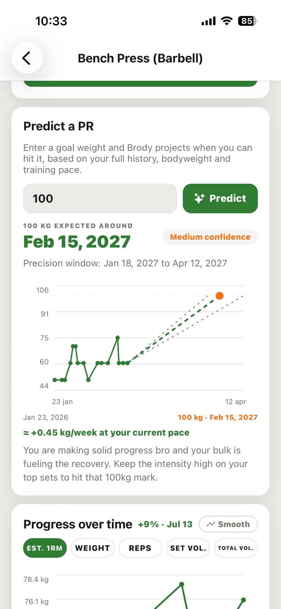 Goal-date predictor with projection chart