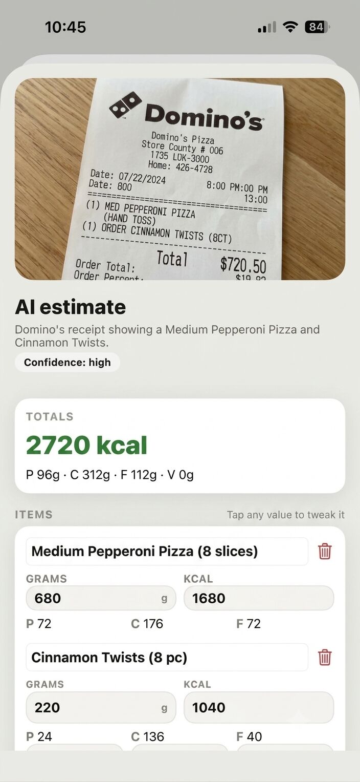 Receipt photo review screen